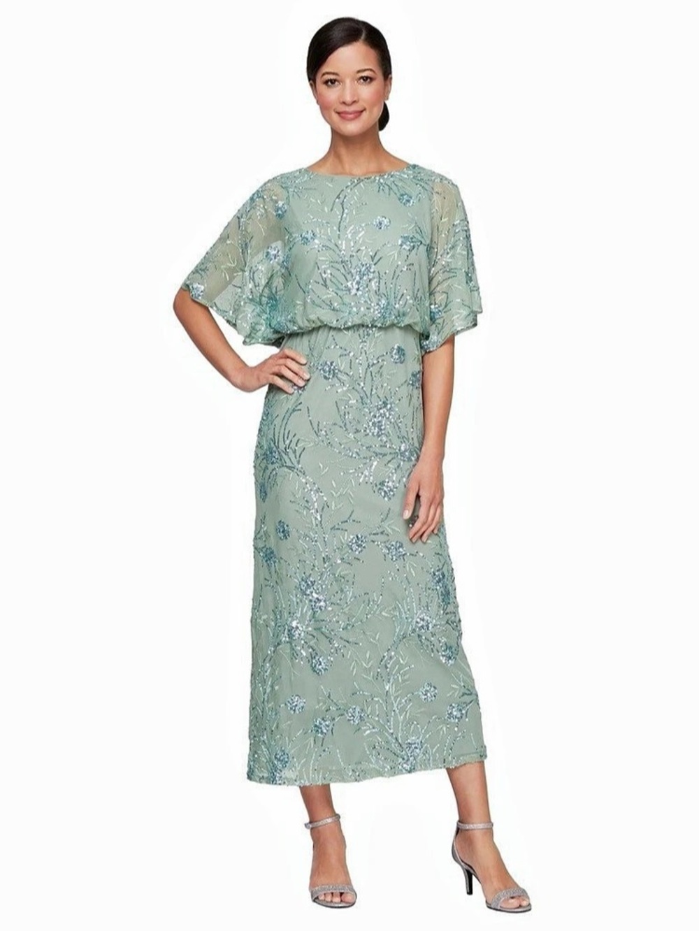 Ignite Evenings Floral Sequin Maxi Dress in Green Size 14 Like New